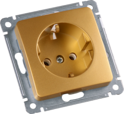 Розетка скрытой установки, одноместная, с заземляющим контактом, механизм, цвет золото | РС16-411-07 | HEGEL