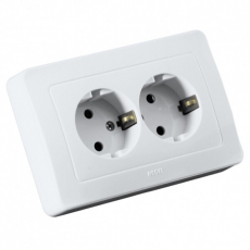 Розетка скрытой установки, двухместная, с заземляющим контактом, цвет белый | РС16-351 | HEGEL