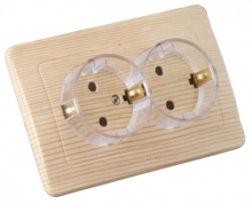 Розетка скрытой установки, двухместная, с заземляющим контактом, со шторками, цвет сосна | РС16-382-02 | HEGEL