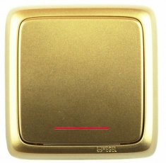 Переключатель открытой установки, одноклавишный, с индикацией, с изолирующей пластиной, цвет золото | ВА16-164-07 | HEGEL
