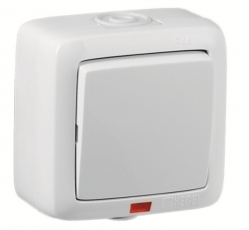 Переключатель открытой установки, одноклавишный, с индикацией, брызгозащищенный, цвет белый | ВА16-262 | HEGEL