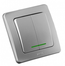 Выключатель скрытой установки, двухклавишный, с индикацией, цвет серебро | ВС10-352-06 | HEGEL