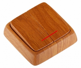 Выключатель открытой установки, двухклавишный, с индикацией, с изолирующей пластиной, цвет дуб | ВА10-154-05 | HEGEL