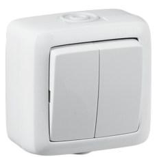 Выключатель открытой установки, двухклавишный, брызгозащищенный, цвет белый | ВА10-251 | HEGEL