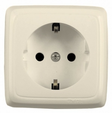Розетка открытой установки, одноместная, с заземляющим контактом, с изолирующй пластиной, цвет слонова кость | РА16-113-01 | HEGEL
