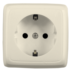 Розетка открытой установки, одноместная, с заземляющим контактом, со шторкой, с монтажной пластиной, цвет слоновая кость | РА16-116-01 | HEGEL