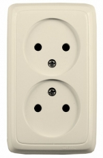 Розетка открытой установки, двухместная, с изолирующей пластиной, цвет слоновая кость | РА16-143-01 | HEGEL