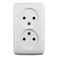 Розетка открытой установки, двухместная, со шторками, с изолирующей пластиной, цвет белый | РА16-144 | HEGEL