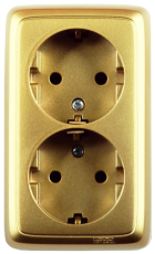 Розетка открытой установки, двухместная, с заземляющим контактом, цвет золото | РА16-151-07 | HEGEL