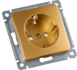 Розетка скрытой установки, одноместная, с заземляющим контактом, со шторкой, механизм, цвет золото | РС16-412-07 | HEGEL