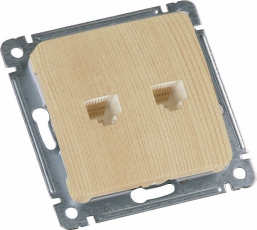 Розетка компьютерная и телефонная скрытой установки, механизм, цвет сосна | РСКТ-440-02 | HEGEL