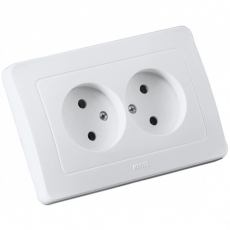 Розетка скрытой установки, двухместная, со шторками, цвет белый | РС16-342 | HEGEL