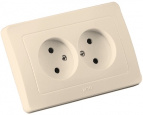 Розетка скрытой установки, двухместная, со шторками, цвет слоновая кость | РС16-342-01 | HEGEL