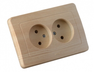 Розетка скрытой установки, двухместная, со шторками, цвет сосна | РС16-342-02 | HEGEL