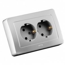Розетка скрытой установки, двухместная, с заземляющим контактом, цвет серебро | РС16-351-06 | HEGEL