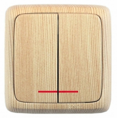 Выключатель открытой установки, двухклавишный, с индикацией, цвет сосна | ВА16-152-02 | HEGEL