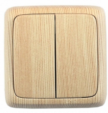 Выключатель открытой установки, двухклавишный, с монтажной пластиной, цвет сосна | ВА16-155-02 | HEGEL