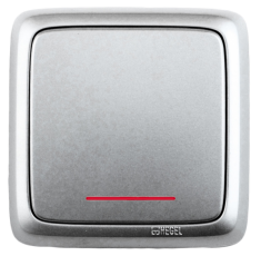 Выключатель открытой установки, одноклавишный, с индикацией, с монтажной пластиной, цвет серебро | ВА10-116-06 | HEGEL