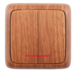 Выключатель открытой установки, двухклавишный, с индикацией, цвет дуб | ВА10-152-05 | HEGEL