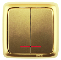 Выключатель открытой установки, двухклавишный, с индикацией, цвет золото | ВА10-152-07 | HEGEL