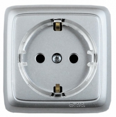 Розетка открытой установки, одноместная, с заземляющим контактом, со шторкой, цвет серебро | РА16-172-06 | HEGEL