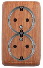 Розетка открытой установки, двухместная, с заземляющим контактом, со шторками, цвет дуб | РА16-182-05 | HEGEL