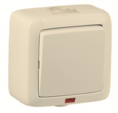 Переключатель открытой установки, одноклавишный, с индикацией, брызгозащищенный, цвет слоновая кость | ВА16-262-01 | HEGEL