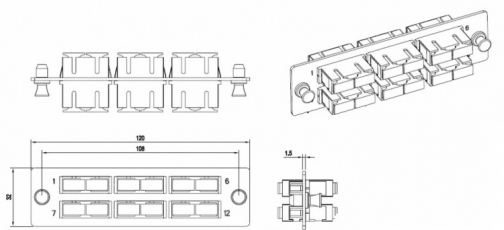 Панель FO-FPM-W120H32-6DSC-BL для FO-19BX с 6 SC (duplex) адаптерами, 12 волокон, одномод, 120x32 мм, адаптеры цвета синий (blue) | 54246 | Hyperline