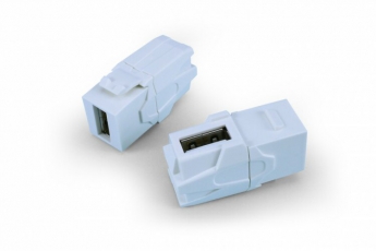 KJ1-USB-VA2-WH Вставка формата Keystone Jack с проходным адаптером USB 2.0 (Type A), 90 градусов, ROHS, белая | 247403 | Hyperline