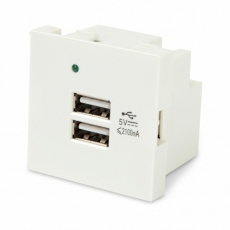M45-USBCH2-WH Модуль розетки USB для зарядки, 2 порта, 2М, 4.2А, 5В, 45x45мм, белый | 250097 | Hyperline