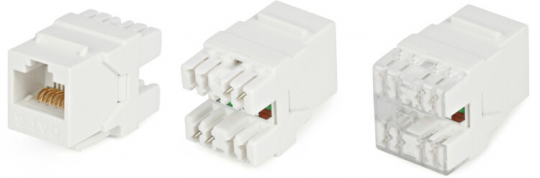 Вставка Keystone Jack KJ5-8P8C-C6-180-WH (High-Bandwidth applications) RJ-45(8P8C), категория 6, тип 180 градусов, белая | 29844 | Hyperline