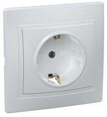 Розетка 1-местная с заземляющим контактом с защитной шторкой 16А керамика КВАРТА белая