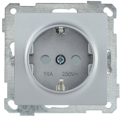 РС14-1-0-Б Розетка с заземляющим контактом с защитной шторкой 16А BOLERO серебряный