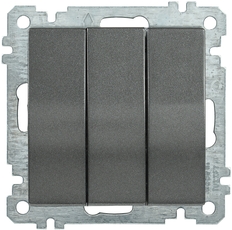 ВС10-3-0-Б Выключатель трехклавишный 10А BOLERO антрацит