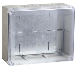 Коробка КМ41346 распаячная для открытой проводки 240х195х90мм IP55 (RAL7035 монтажная плата кабельные вводы 5 шт)