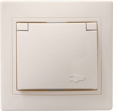 КВАРТА Розетка с заземлением сошторками с крышкой 16А кремовый