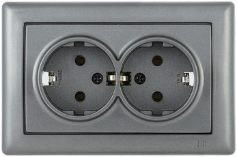 Розетка двойная с заземляющим контактом 16А BOLERO антрацит