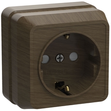 Розетка РСш20-3-ОД одноместная с заземляющим контактом с защитными шторками 16А открытая установка Октава дуб