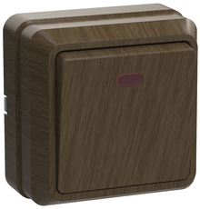 ОКТАВА Выключатель одноклавишный наружный дуб с индикацией