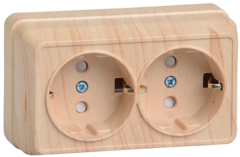 ОКТАВА Розетка двойная наружная с заземлением со шторками сосна 16А