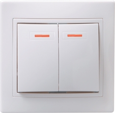 КВАРТА Выключатель двухклавишный скрытый белый с индикацией в сборе