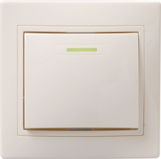 КВАРТА Выключатель одноклавишный скрытый бежевый с индикацией в сборе