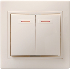 КВАРТА Выключатель двухклавишный скрытый бежевый с индикацией в сборе