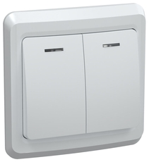 Выключатель ВС10-2-1-ВБ двухклавишный 10А с индикацией ВЕГА белый