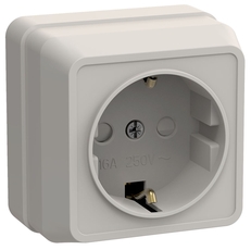 ОКТАВА Розетка с заземлением сошторками наружная 16А кремовый