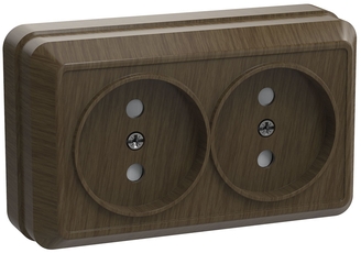 ОКТАВА Розетка двойная наружная без заземления дуб