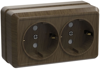 ОКТАВА Розетка двойная наружная с заземлением дуб