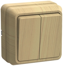 ОКТАВА Выключатель двухклавишный наружный сосна 10А