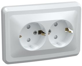 Розетка РС12-3-ВБ двухместная с заземляющим контактом без защитных шторок 16А ВЕГА белый