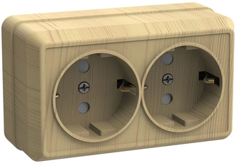 ОКТАВА Розетка двойная наружная с заземлением сосна без крышки 16А